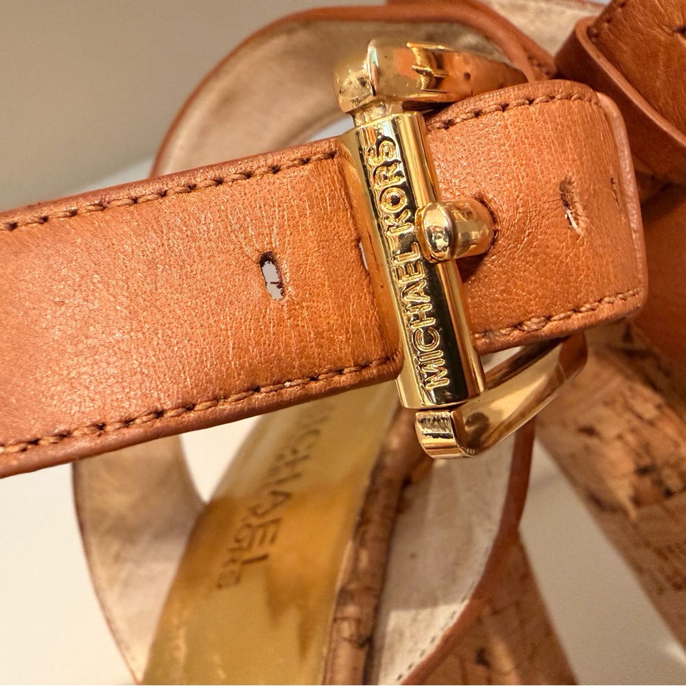 Michael Kors Cognac Leather Cork Platform Heels - Picture 12 of 13
